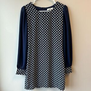 YA Los Angeles dress mini navy black and white small lined long sleeve